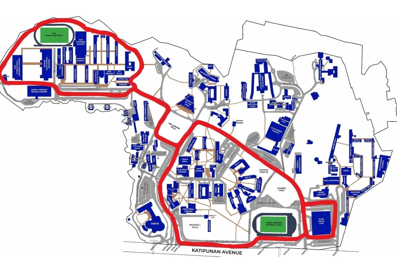 Recommended uptime route around the Loyola Schools perimeter